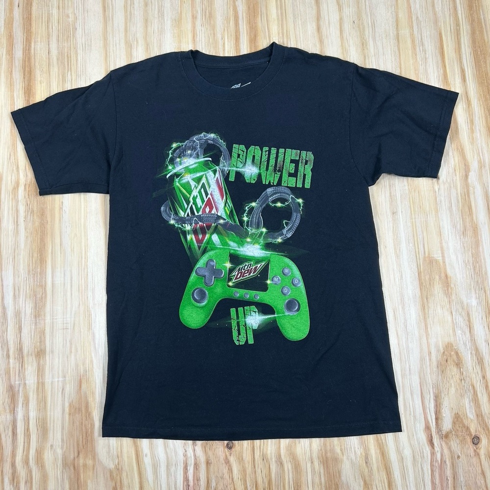 Mountain Dew Power UP Video Game Mens‎ Shirt Size Medium Short Sleeve Y2K Black